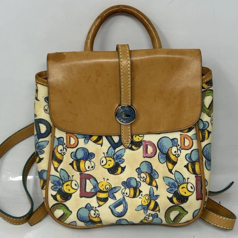Dooney & Bourke Tan Leather-Trim Bee Print Backpack